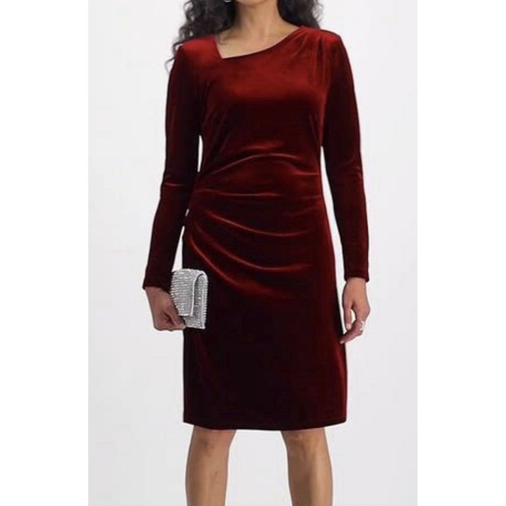 INC International Concepts Women's Red Velvet Dress‎ Ss L Whimsical Asymmetrical